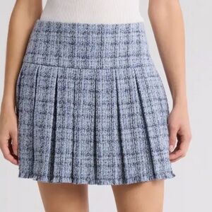 Alice + Olivia Light Blue Tweed Pleated Mini Skirt